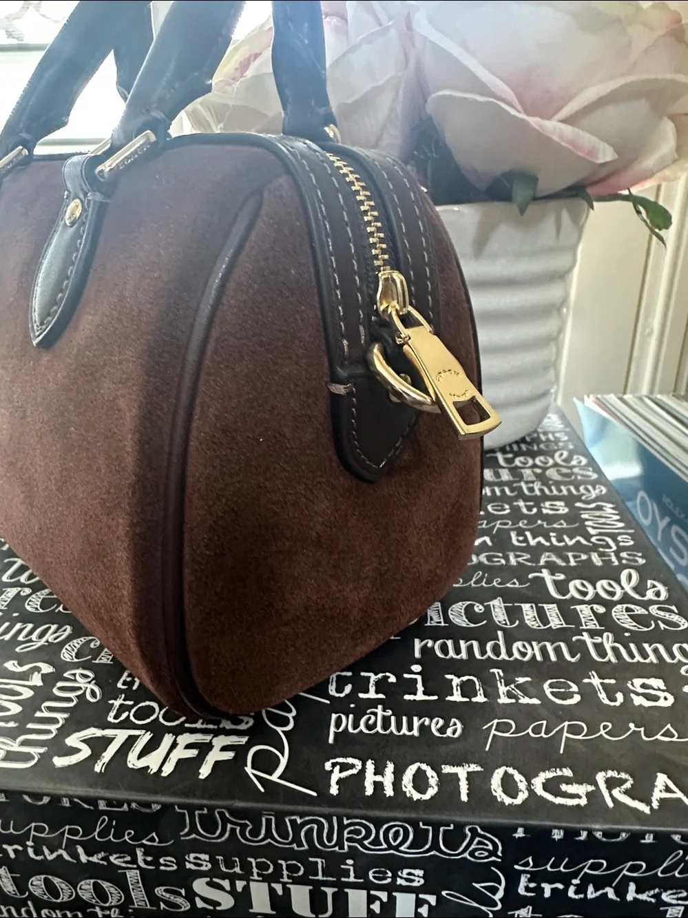 NWT Coach mini Rowan in vintage brown suede